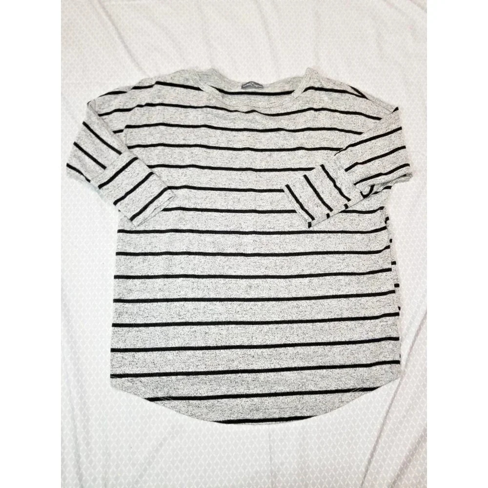 Womens Market & Spruce 3/4 sleeve Gray w/Black Stripe - Large - Picture 1 of 5